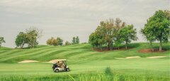 Golfové hřiště s vozíkem a stromy v pozadí Lavida Hotel