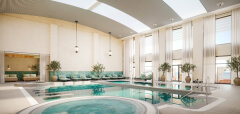 Interiér luxusního wellness s bazénem a vířivkou