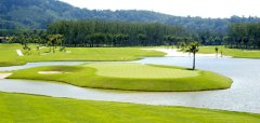 Golfové hřiště s jezírkem a ostrovem s palmou
